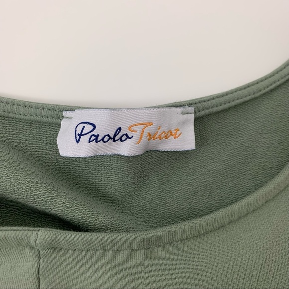 Paolo Tricot Sweater Green Size XL Italy Asymmetrical Boxy Oversized Lagenlook - Picture 6 of 10